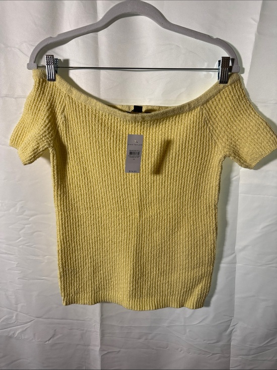 Ann Taylor Sweaters - Ann Taylor Pale Yellow Off-the-Shoulder Ribbed Knit Sweater
